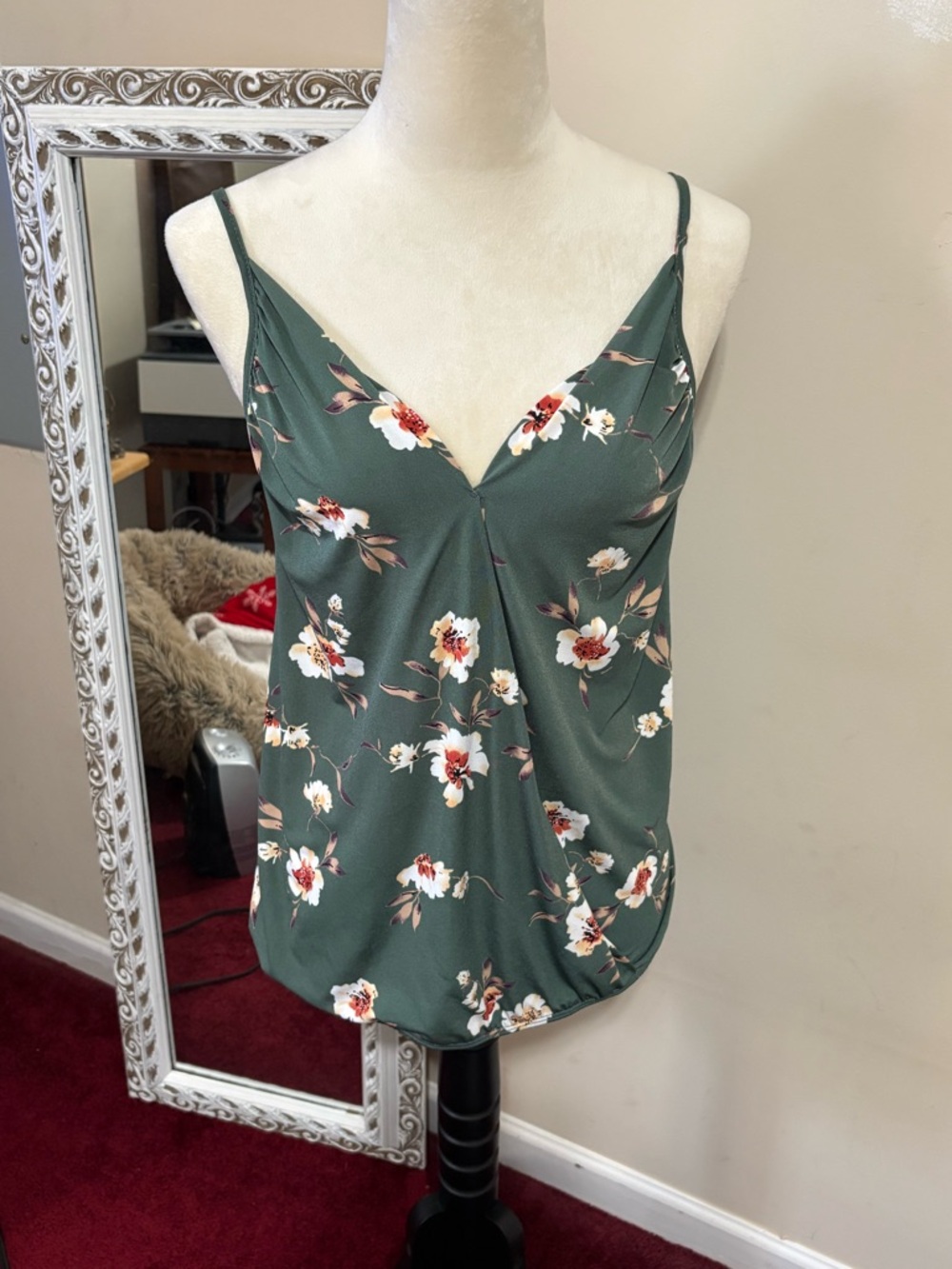 Beacon Olive Green Floral V-Neck Camisole